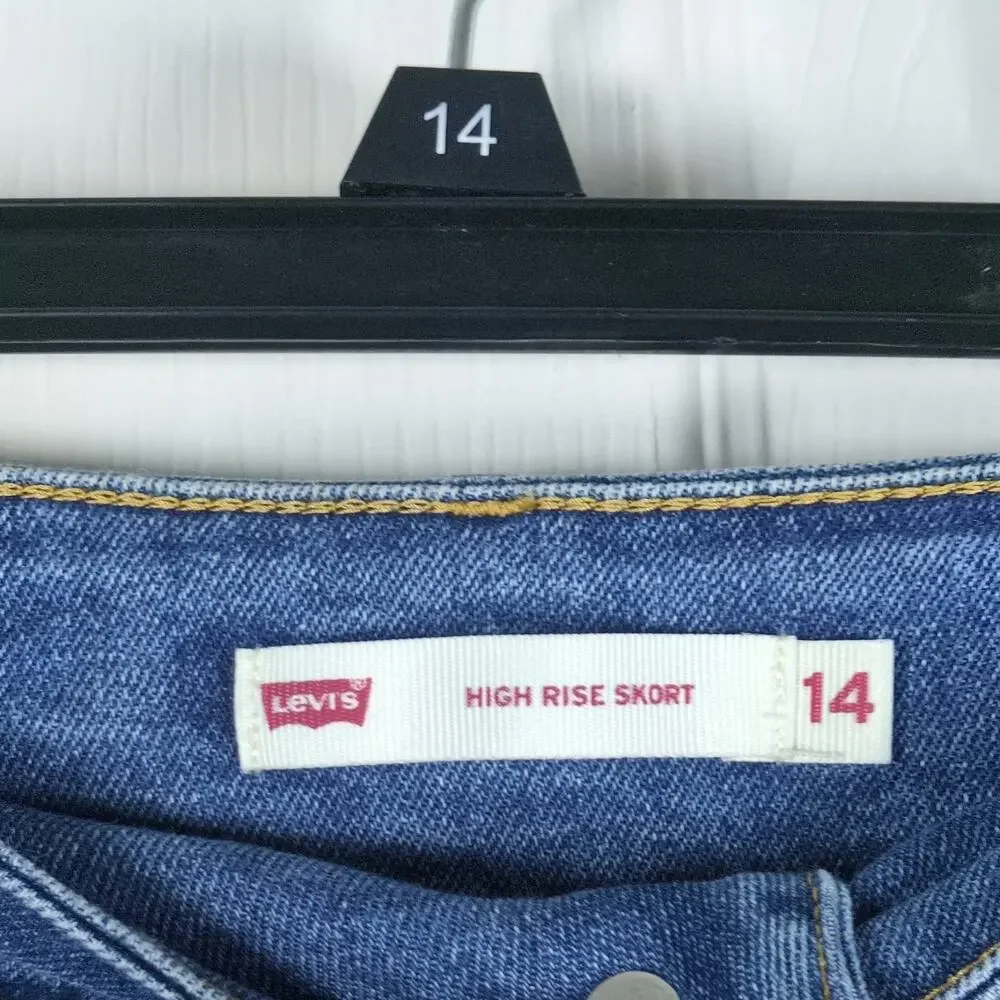 Levi's Girls High Rise Skort Size 14 Blue Denim Stretch Pleated A-Line Shorts NW